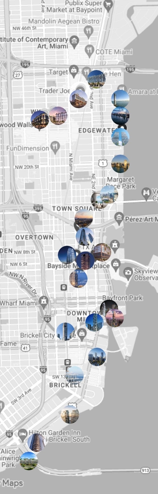 Grayscale map of Downtown Miami