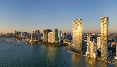 Miami coastline with lots of high rise condos