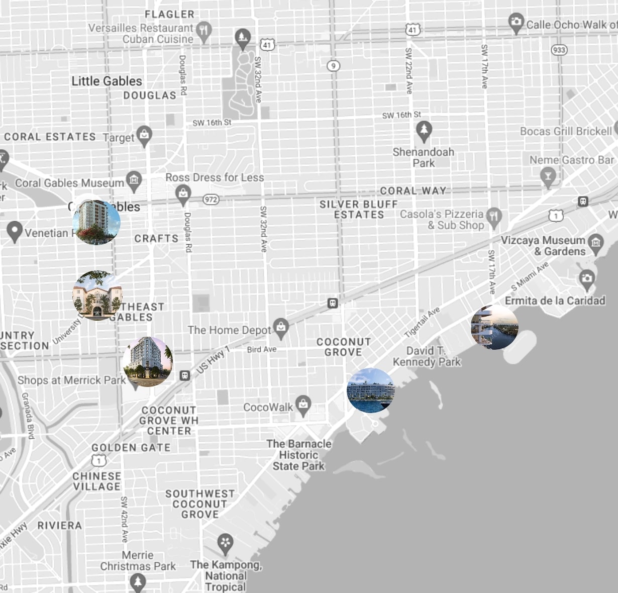 Grayscale map of South Miami