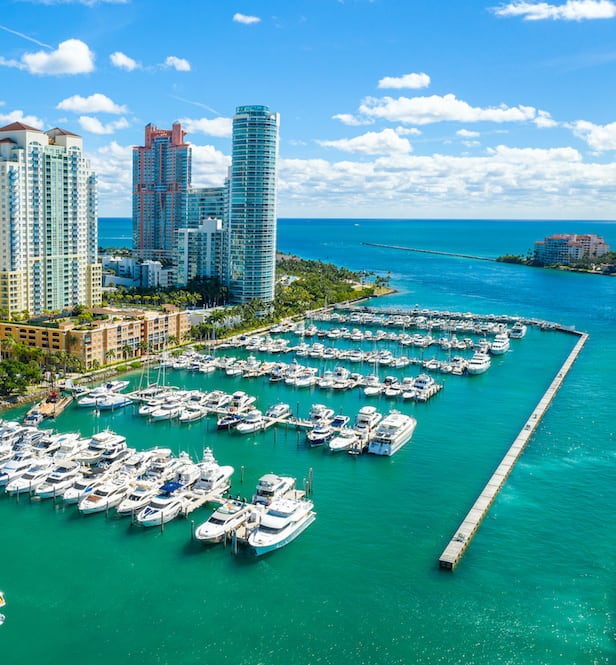 Buildings next to a boat dock